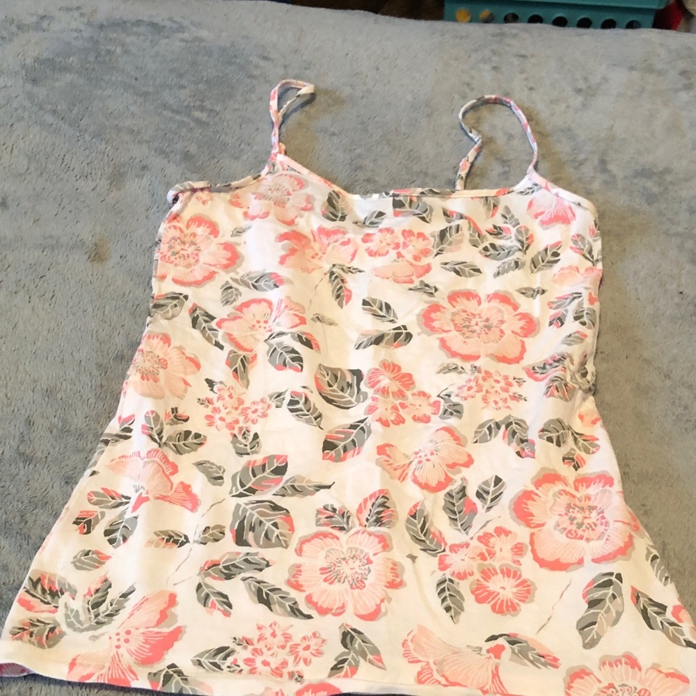 LOFT Cream Floral Spaghetti-Strap Cami with Pink and Gray Bloom